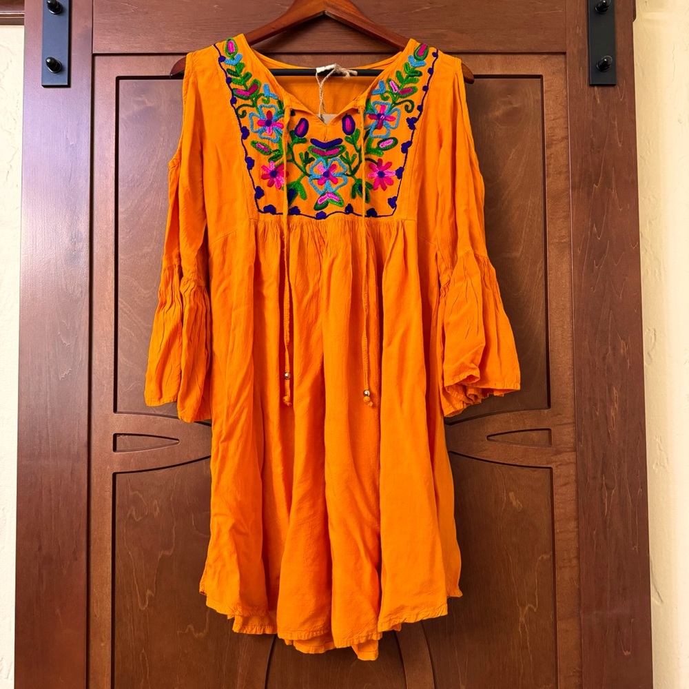 Cold Shoulder Floral Embroidered dress/tunic top